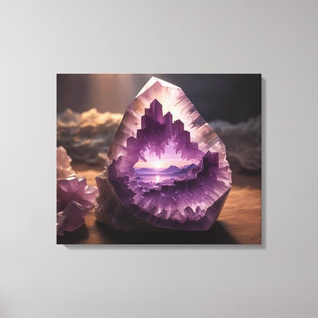  Nature Mountain Sunrise Crystal Amethyst Canvastryck (Framsida)