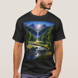 Nature Mountains Waterfall River Trees Flowers T Shirt