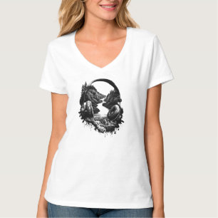 Nature Music Headphone-Black and White Artistic T Shirt