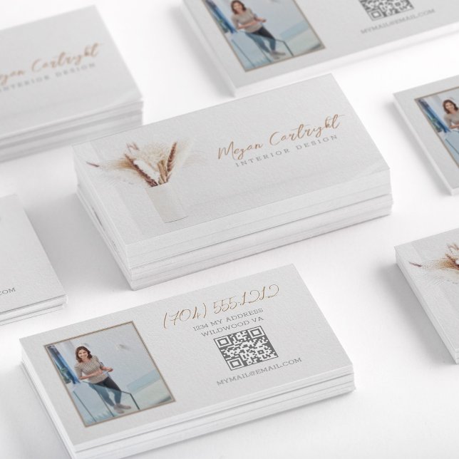 Nature Photo QR Blommigt Modern Inredingsdesign  Visitkort (Skapare uppladdad)