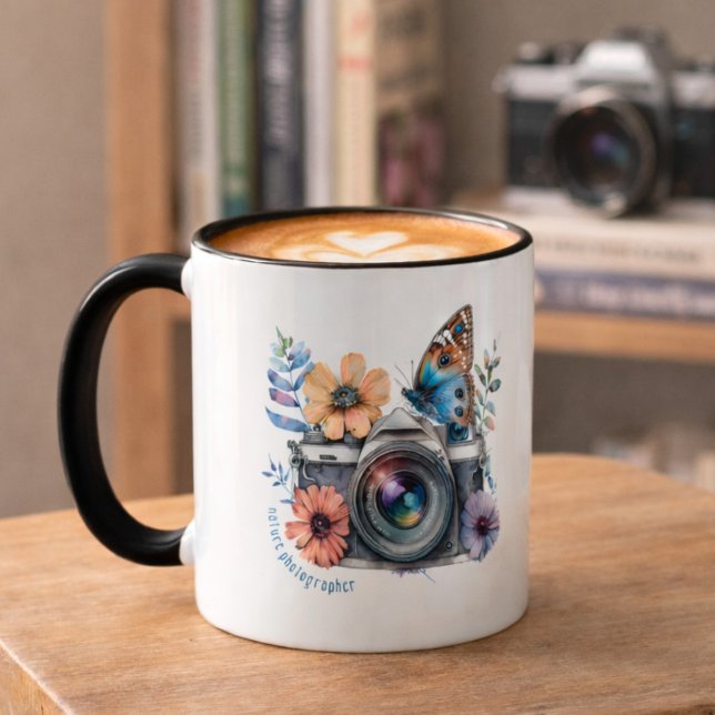 Nature Photographer Floral Butterfly Black Handle Mugg (Skapare uppladdad)