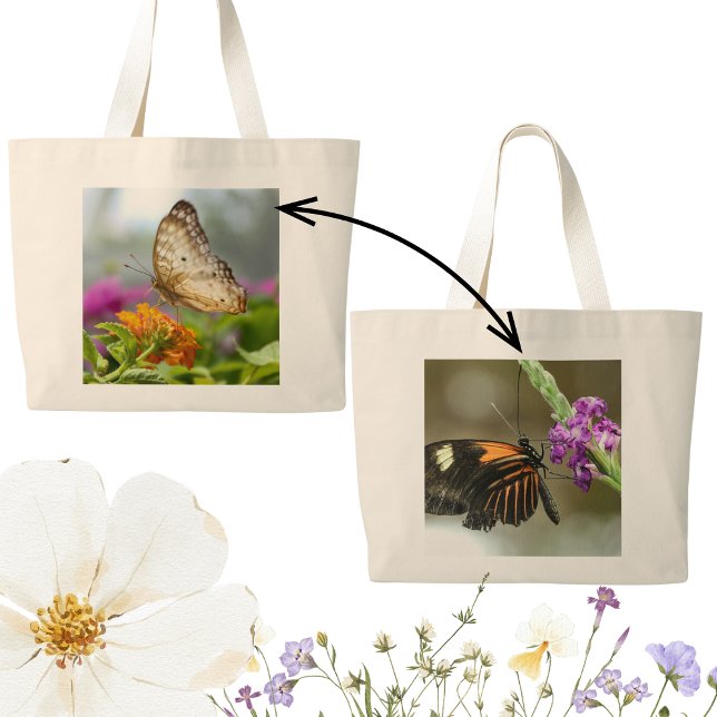 Nature Photography Butterfly on Flower Jumbo Tygkasse (Butterflies and wildflowers double-sided tote bags for spring and summer are pretty and practical.)