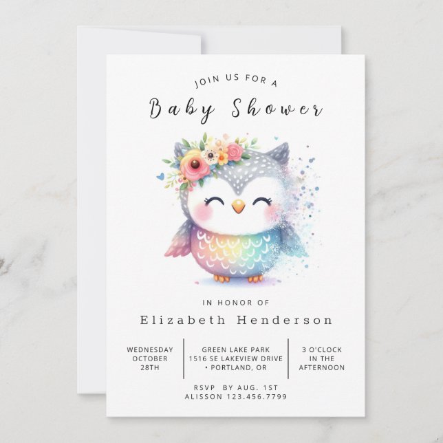 Nature Printable Uggla Baby Shower Inbjudningar (Framsida)