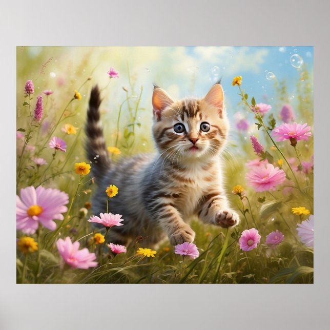 *~* Nature Rosa Flowers Kattunge 5:4 Kitten Katt A Poster (Framsidan)
