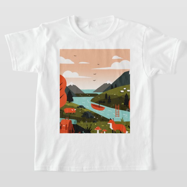 Nature scene of a hiking trip t shirt (Laydown)