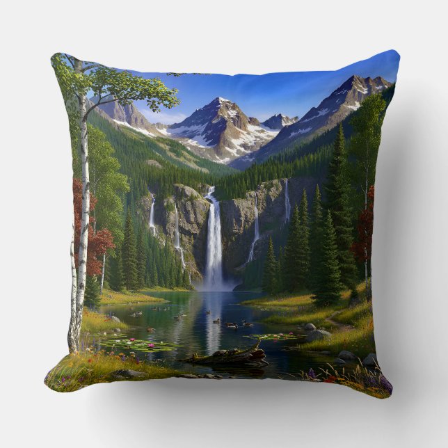 Nature Scenery Mountains Waterfalls Lake Pond Kudde (Framsida)