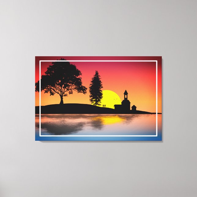 Nature Sjö Träd par Silhouette Artwork Canvastryck (Framsida)