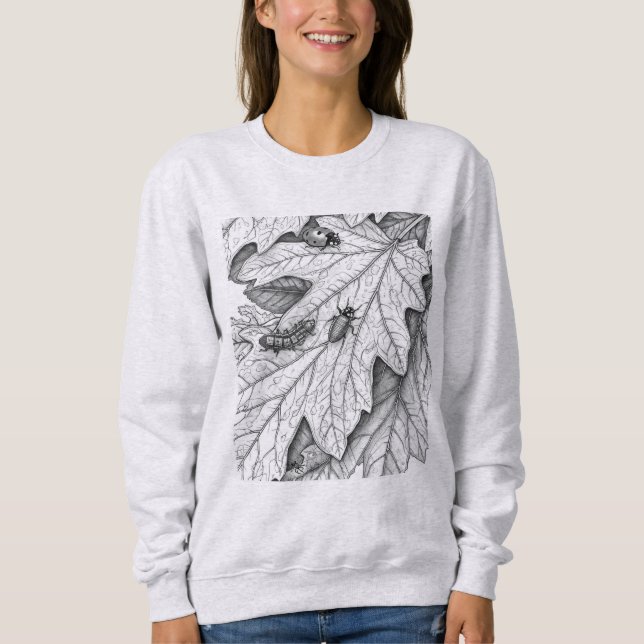 Nature Sketch: Garden Leaves and Insects Hoodie T Shirt (Framsida)