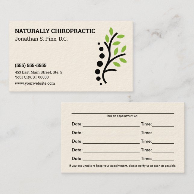 Nature Spine Logotyp Chiropraktic avtalskort Tidsbeställning Kort (Fram/baksida)