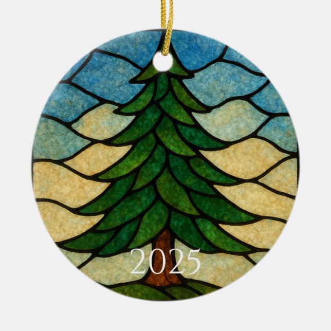 Nature Stained Glass Pine Tree | Christmas Tree Julgransprydnad Keramik (Framsidan)
