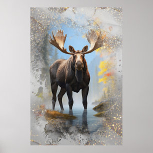*~* Nature Stream AP49 MOOSE Artsy Forest Glitter Poster