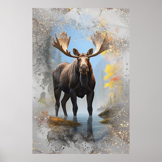 *~* Nature Stream AP49 MOOSE Artsy Forest Glitter Poster (Framsidan)