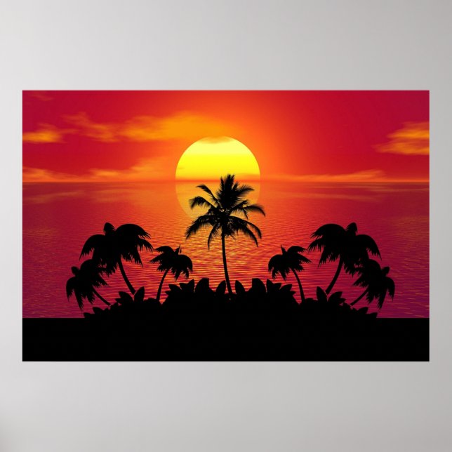 Nature Sunset Handflatan Träd illustration Poster (Framsidan)