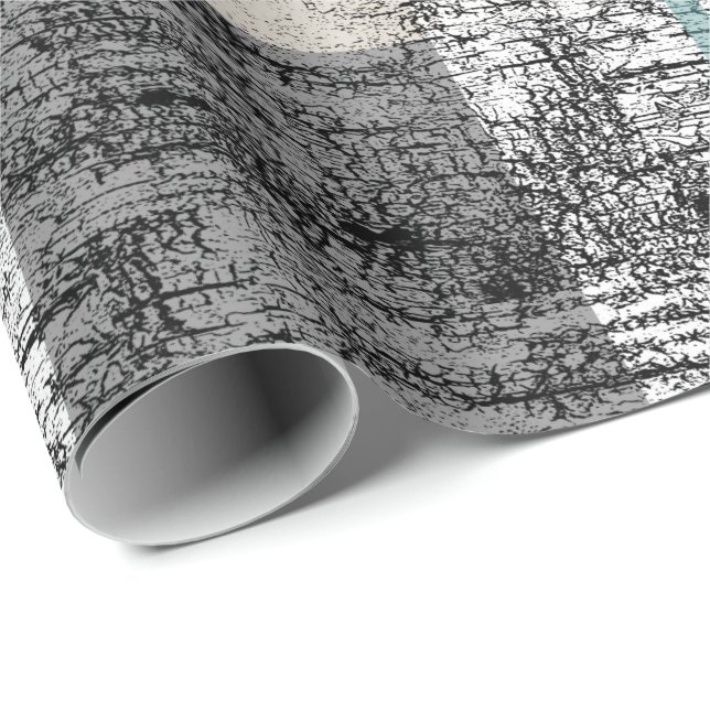 Nature Teal Grått Vit fågelpapp Träd Bark Presentpapper (Rullad Hörn)