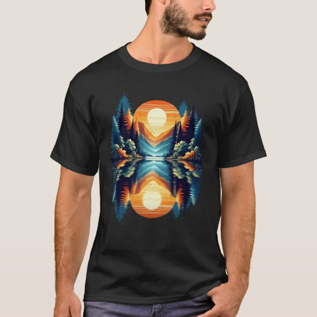 Nature Träd Reflection Forest Outdoor Wildlife Ad. T Shirt (Framsida)
