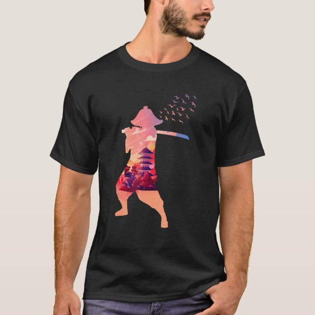 Nature Traditional Warrior Samurai japanska T Shirt (Framsida)