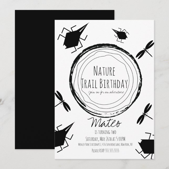 Nature Trail Insekt Kryp Butterfly Birthday Inbjudningar (Fram/baksida)