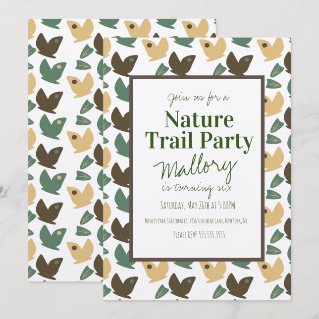 Nature Trail Skogen Butterfly Birthday Rustic Inbjudningar (Fram/baksida)