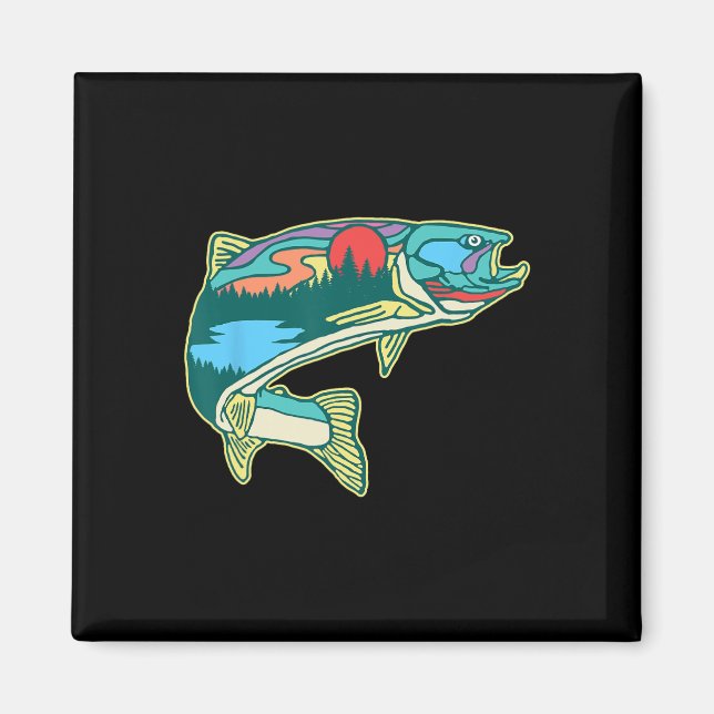 Nature Trout Illustration Vintage Fly Fishing Retr Magnet (Framsidan)
