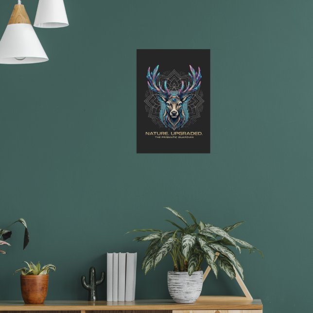 Nature Upgraded - Prismatic Crystal Deer Cyberpunk Poster (Vardagsrum 1)