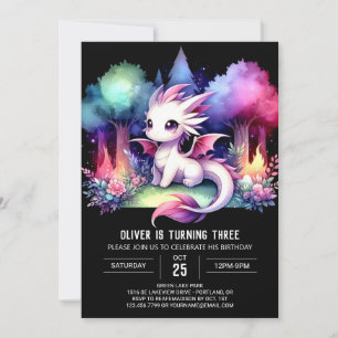 Nature Watercolor Dragon Birthday Inbjudningar