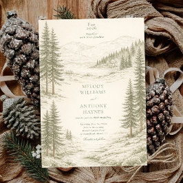 Nature Wedding with Pine Trees Mountain Landscape Inbjudningar