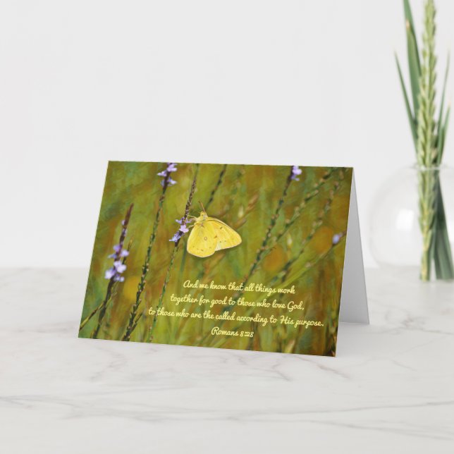 Nature Wildblommor Gult Butterfly Bible Verse Kort (Framsida)