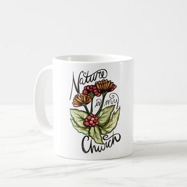 Naturen är min Grönt Pagan-kyrkan Witch Druid Art Kaffemugg (Framsida vänster)