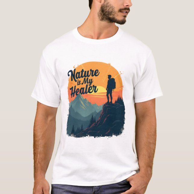 Naturen är min Healer-Hiking Äventyr Retro Sunset T Shirt (Framsida)