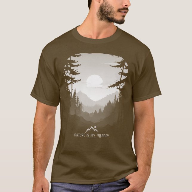 Naturen är min terapeutiska grafik skogsmist t shirt (Framsida)