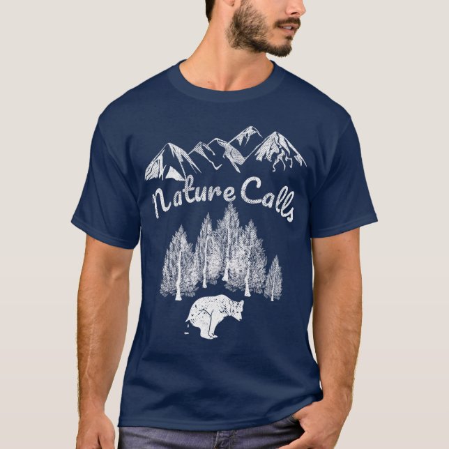 Naturen kallar Poping Bear Blaze Orange Hunting T Shirt (Framsida)