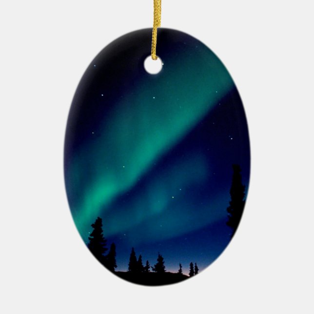 Naturen tvingar norrsken Alaska Julgransprydnad Keramik (Framsidan)