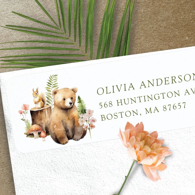 Naturens delight Baby Shower Bear Address Label Returadress Etikett (Skapare uppladdad)