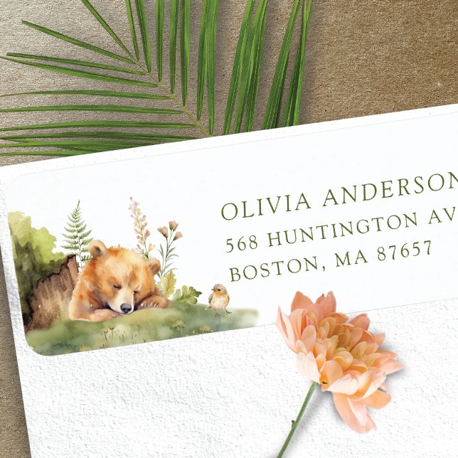 Naturens delight Baby Shower Bear Address Label Returadress Etikett (Skapare uppladdad)