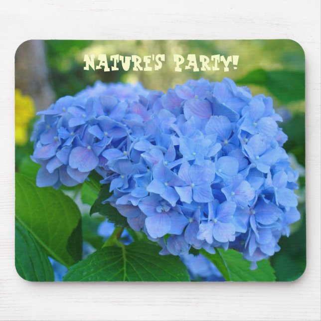 Naturens fest! musmattor Blå Hortensia blommor (Framsidan)