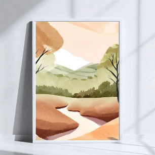 Naturens flod Naturligt akvarell-landskap Poster