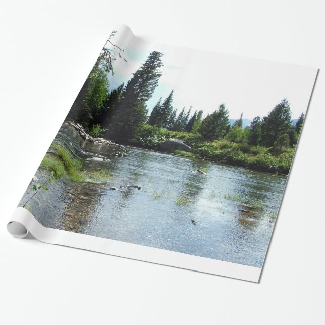 naturens frid - klar flod, träd... presentpapper (Utrullad)