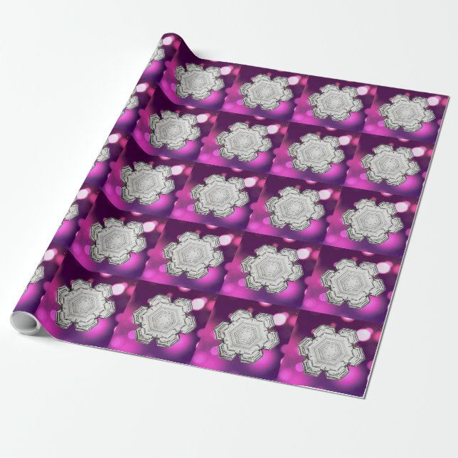 Naturens Geometry Snowflake Crystal Magenta Glow Presentpapper (Utrullad)