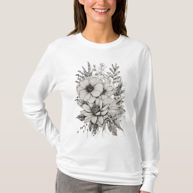 Naturens harmoni: Bold Line Flower T-Shirt (Framsida)