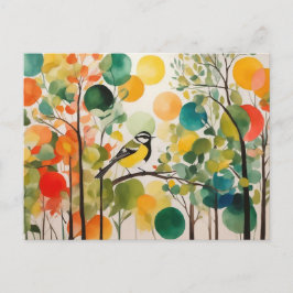 Naturens harmony Watercolor Springtime Forest Bird Vykort