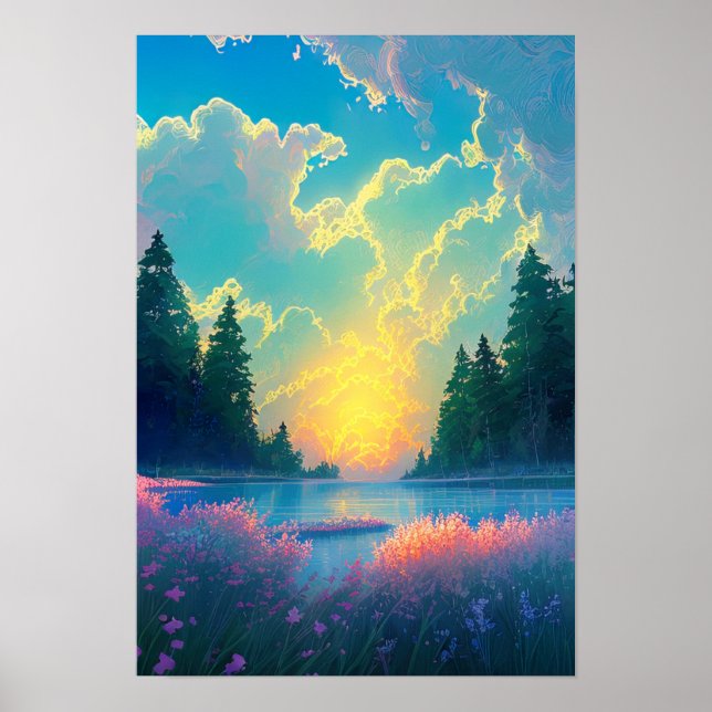 Naturens kanvas, Charming Sjö och Golden Sunset Poster (Framsidan)