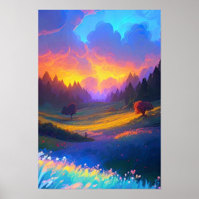 Naturens kanvas, Sunset Glow over Valley Poster (Framsidan)