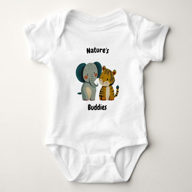 Naturens kompisar Elefant och Tiger - söta vänner T Shirt (Framsida)