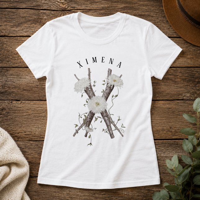 Naturens monogram 'X' T-shirt med blommor & vinran (Skapare uppladdad)