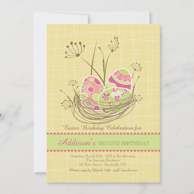 Naturens Nest Påsk Födelsedagsfest inbjudan (Framsida)