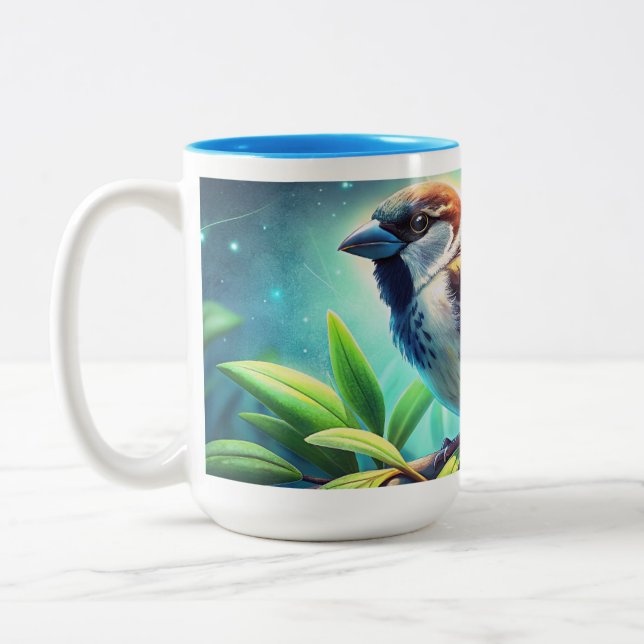 Naturens skönhet: House Sparrow Coffee Mugg (Vänster)