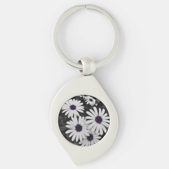 Naturens subtila kontrast swirl silverfärgad nyckelring (Framsidan)