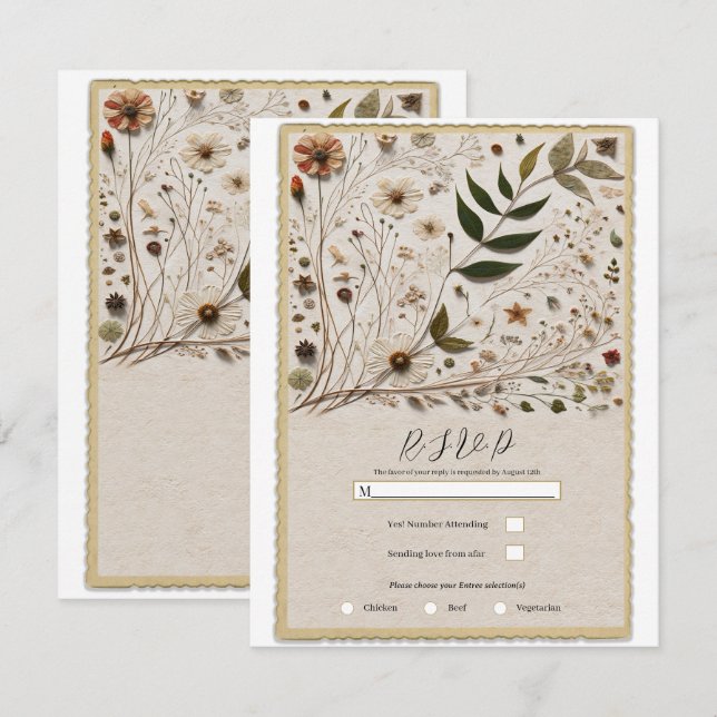 Natures Beauty Botanical Blommor & blad RSVP Inbjudningar (Fram/baksida)