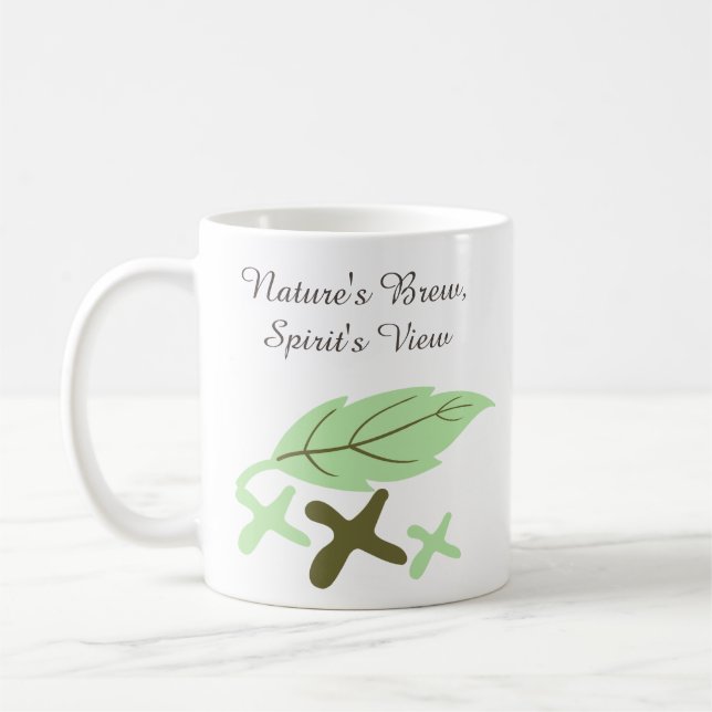 "Nature's Brew, Spirit's View" Personalized Leaf  Kaffemugg (Vänster)