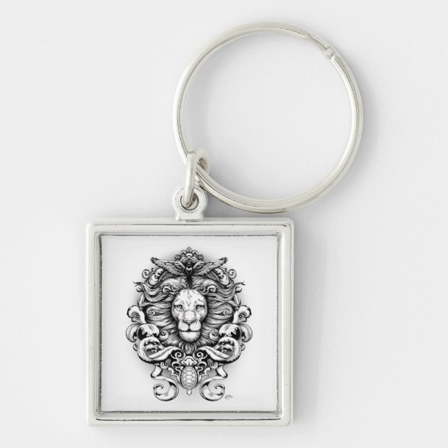 Nature's Kingdom Fyrkantig Silverfärgad Nyckelring (Framsidan)